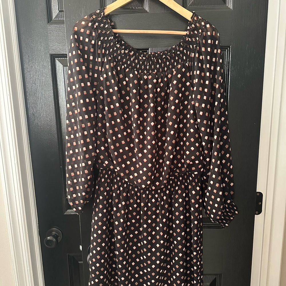 White House Black Market Black and Cream Geometric Dress